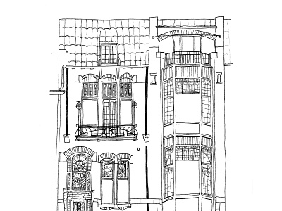 House drawing - Dutch art deco house in Tilburg black and white drawing drawings editorial illustration hand drawn handmade illustration illustration art