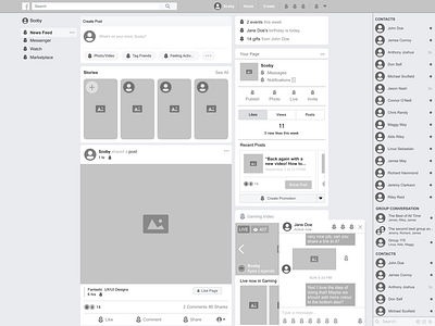 Facebook Homepage - Hi Fi Wireframe button buttons design figma flat graphic design high fidelity typography ui ux wireframe