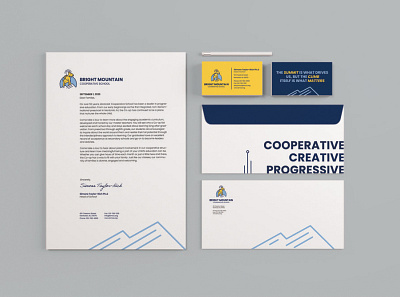 Bright Mountain Cooperative School: Stationary branding bright business card design education envelope goat graphic design layout letter letterhead mountain school stationary