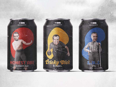 Dead Presidents Brewing: Beer Cans america beer branding can cans collage design graphic design layout package package design packaging political politics president presidents texture usa vintage