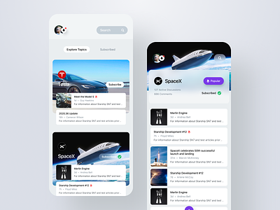 Discussion - iOS App channel chat comment discussion discussions explore filter forums ios iphone mobile app mobile app design search spacex subscribe tesla topic