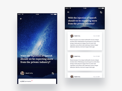 Mobile Comments app clean discussion flat ios iphone light mobile space tile ui ux