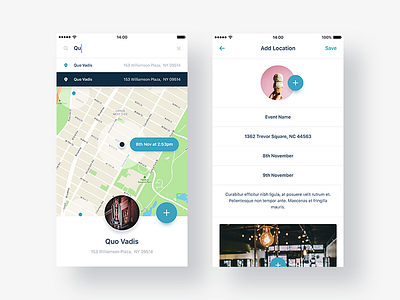 Locations app clean event flat ios iphone light location map mobile ui ux