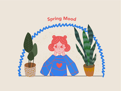 Spring Mood 🌿 girl illustration minimal plants spring