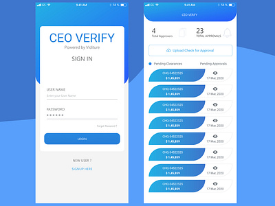 CEO App screens