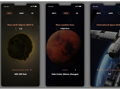 Space app ui design.