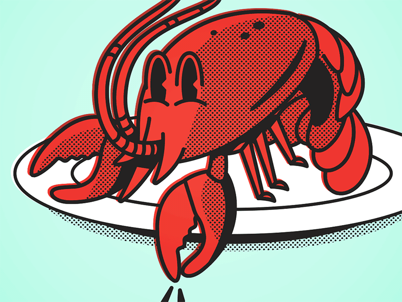 Lobster animation gif illustration lobster plate vintage