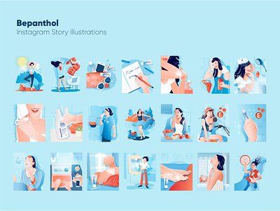 Bepanthol Instagram Story Illustrations animation bike blue design happy health illustration instagram stories orange rain shower skincare vector woman