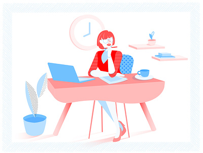 Office Girl blue bussiness design illustration monochrome office patterns red think vector work