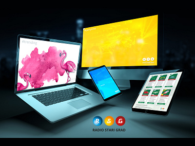 RSG radio station application design blue branding design corporate identity logo design pink presentation design radio station red ui ux design website design yellow