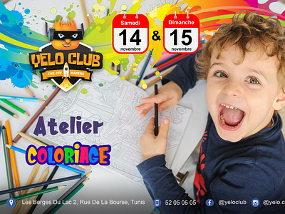 Affiche Club coloriage - Coloring Club poster V3 animation centre de loisir club coloriage coloring evenement event kid kids leisure park