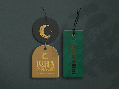 Luna & Sage Swing Tags branding design forest gold green illustration logo logo design minimal natural swing tags