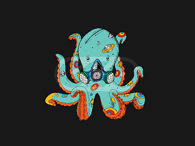 Octogas illustration blue colorful complementary design illustration octopus orange