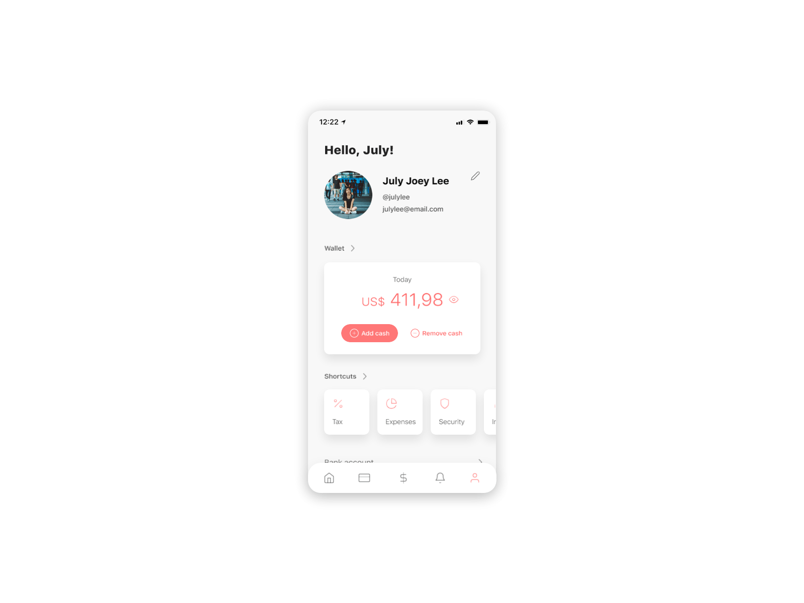 UI Study | Profile of a digital wallet app