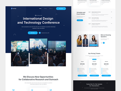 Evently - Event Organizer Landing Page branding design graphic design landing page mobiledesign ui uiux ux website