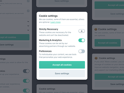 Cookie Settings – UI Elements card components cookies dsgvo lock product design settings toggle toggle switch ui ui elements ux webdesign widget
