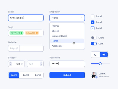 Light UI Elements avatar button checkbox dashboard dropdown elements input input group light theme product design tabs toggle ui elements ui kit user interface ux