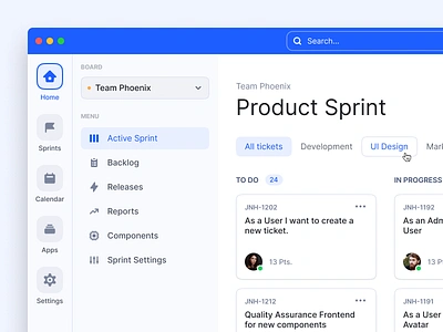 Kanban Board / Project management tool apps board calendar dashboard design kanban kanban board management product design project management project management tool sidebar sidebar menu sprint ticket tool ui user interface ux