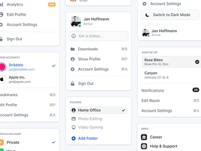 UI Menu Components app avatar button components dark mode dashboard design dropdown fintech light mode menu navigation product design select switch ui ui elements user user interface ux