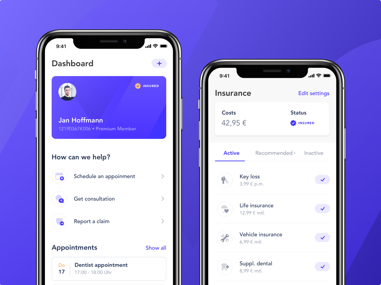 Insurance App Concept by Jan Hoffmann for Fintory on