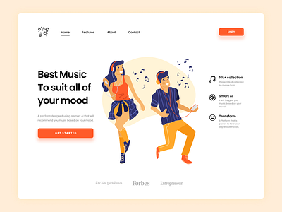 Music Streaming Landing Page clean design music playlist podcast radio song spotify stream ui uidesign ux web