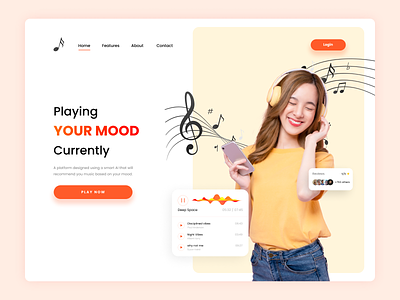 Music Player Landing Page album clean design landing page music music player player playlist podcast song spotify stream ui ux website