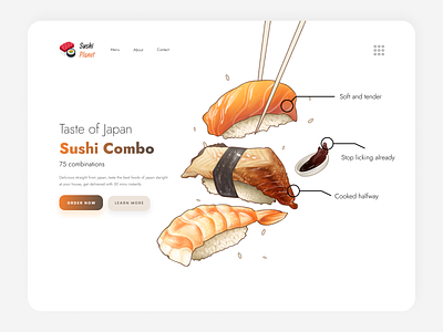 Japan Cuisine Sushi Landing Page cuisine flat food food website japan japan food japanese food landing page sushi sushi website website
