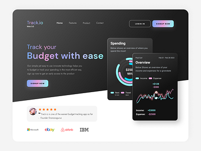 Finance Landing page bank banking clean dark design finance fintech landing landing page lazyinterface mvp spending track ui ux wallet web web 3.0 web design website