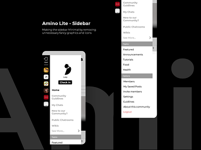 Sidebar app amino - Part 4 app icon design interface minimal sidebar sidebar navigation sidebar ui ui user experiance