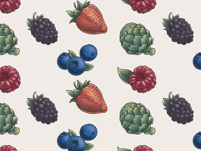 Berries & Artichokes agriculture artichoke blackberry blueberry framing fruits illustration pattern raspberry strawberry