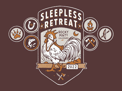Sleepless Retreat 22 - Badges badges hoodie illustration procreate retreat rooster sleepless