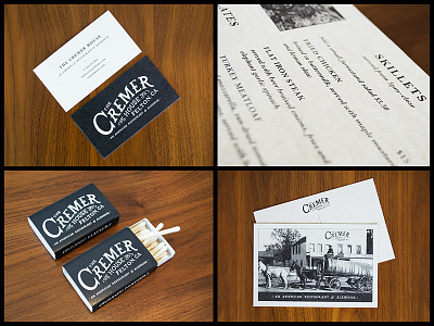 Cremer House Logo + Print Work brand identity branding business cards graphic design logo logo design matchbook menu postcards print