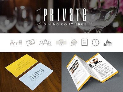 Private Dining Concierge Brand Identity + Print Work brand identity branding brochure business cards graphic design iconography icons illustrator logo logo design print