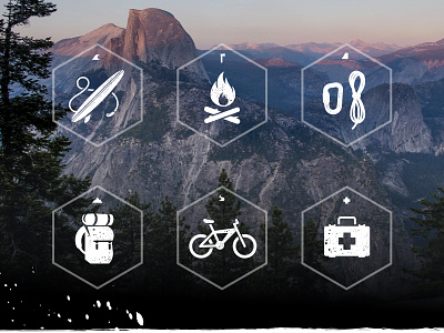 Adventuring Icon Pack adventure backpacking camping climbing fitness graphic design iconography icons illustrator mountain biking outdoors web design