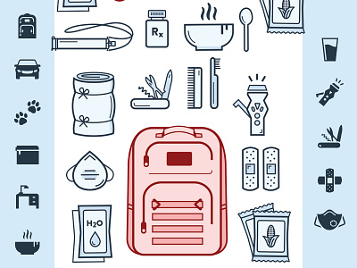 Redfora Icons backpack branding design ecommerce emergency first aid iconography icons illustration illustrator swiss army vector