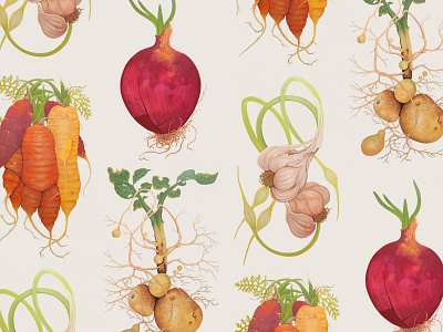 Wild Roots - Veggie Paintings branding carrots food garlic graphic design illustration onion painting potatoes vegetables
