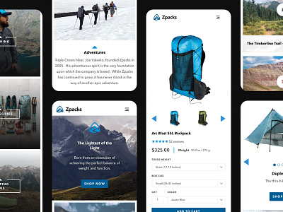 Zpacks - Mobile backpacking camping design ecommerce graphic design hiking mobile responsive shopify ui ux web design website