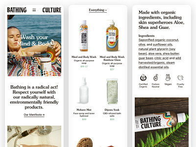 Bathing Culture Mobile bathing design ecommerce graphic design mobile responsive shopify soap web design
