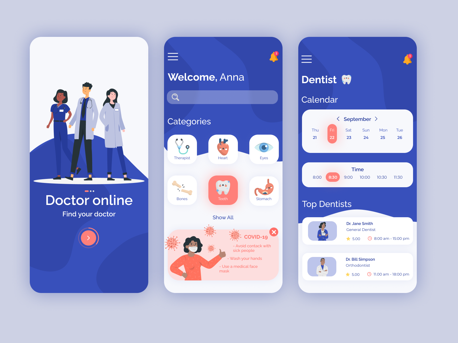 Doctor Online Mobile App by Yuliia Pavliuk on Dribbble
