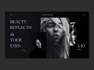 Photographer's portfolio beauty black and white dailyui dribbble eyes figma first page landing page photo photographer portfolio ui ui design uxui uxuidesign web design webdesign website woman womens beauty
