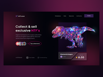 NTF's marketplace bitcoin crypto crypto sell cryptocurrency daily ui digital dribbble figma landing page ntf ntfs ntfs marketplace token ui design uxui web design webdesign webdesigner website website design