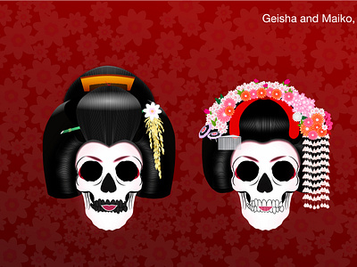 Geisha and maiko - Female Japanese performance artists adobe xd adobexd ancient geisha illustration illustrations japan japanese japanese art maiko performance art skull traditional