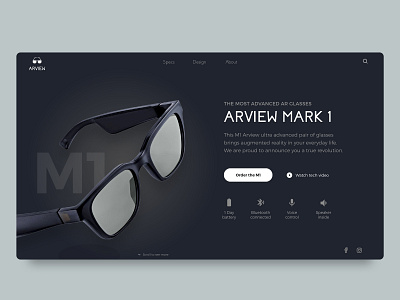 👓 Arview M1 - Augmented reality concept ar augmented reality augmentedreality glasses google glass landing landing page landingpage tech technology