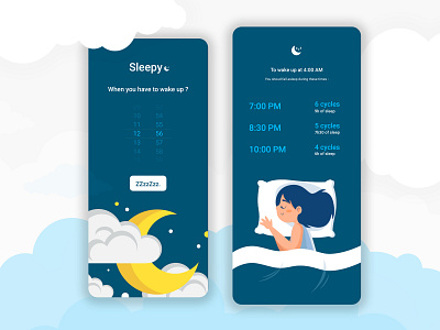 🌙 Sleepy - Sleep cycle app adobe illustrator adobexd app design application blue design illustration minimal mobile nexon sleep sleepy ui ui design white