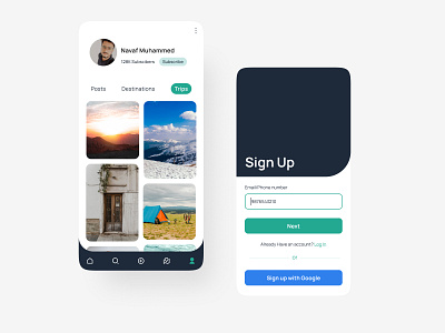 Travel App UI | Navaf Muhammed appdesign figma figmadesign grid layout loginpage mobile ui newsfeed profilepage travel app uidesign uiinspiration uiux