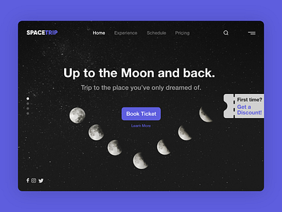 SpaceTrip | Tickets to the Moon booking design homepage homepagedesign moon moonlight space ticket ticket app ticket booking ticket booking app to the moon trip ui ux xd xd design