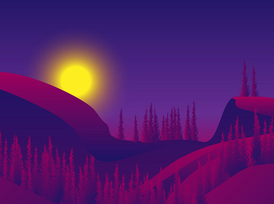 Early Mornin in the forest abstraction cold cyberpunk design flat illustration illustrator light melancholy neon pines purple sad snow sun typography ui vector website winter