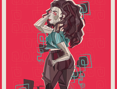 Cool women. character curly hair design girl character illustration illustrator pants portrait red sexy girl vector vintage colors women