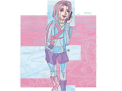 She. character design girl character illustration illustrator landscape pink portrait short hair vector women