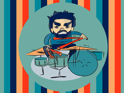 Drummer character design drum drummer drums illustration illustrator man music portrait song vector vintage colors